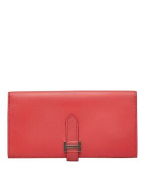 Hermes Bearn Soufflet Wallet Pink Silver Leather